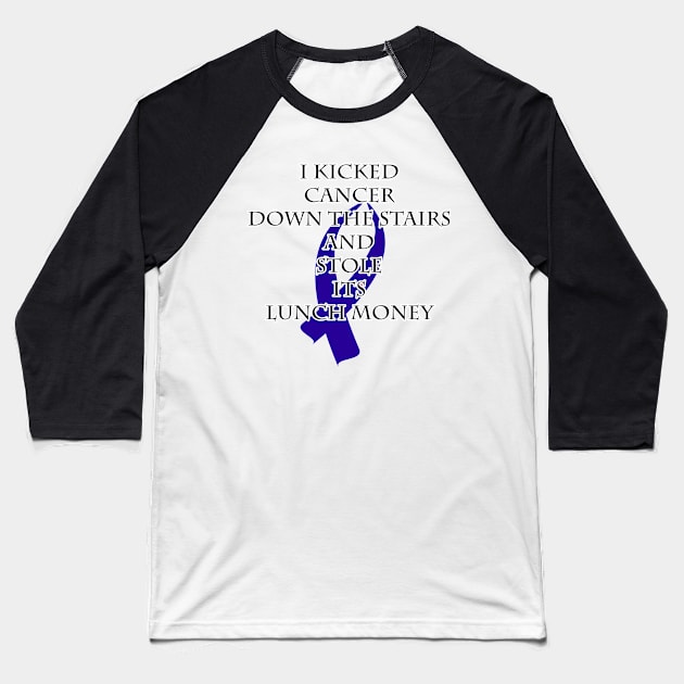 Cancer Bully (Dark Blue Ribbon) Baseball T-Shirt by BlakCircleGirl